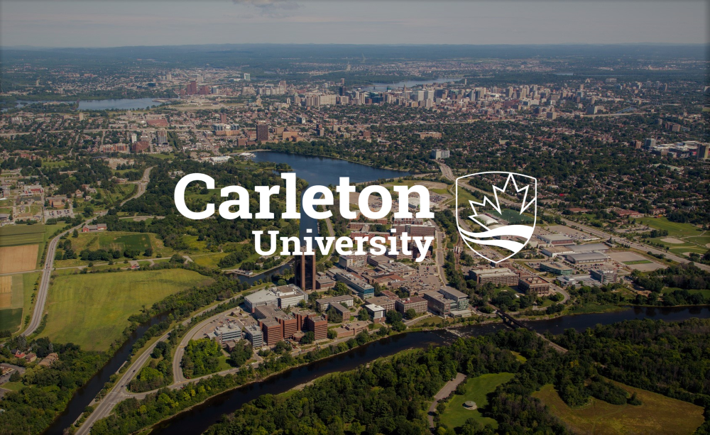 Aerial view of Carleton with logo